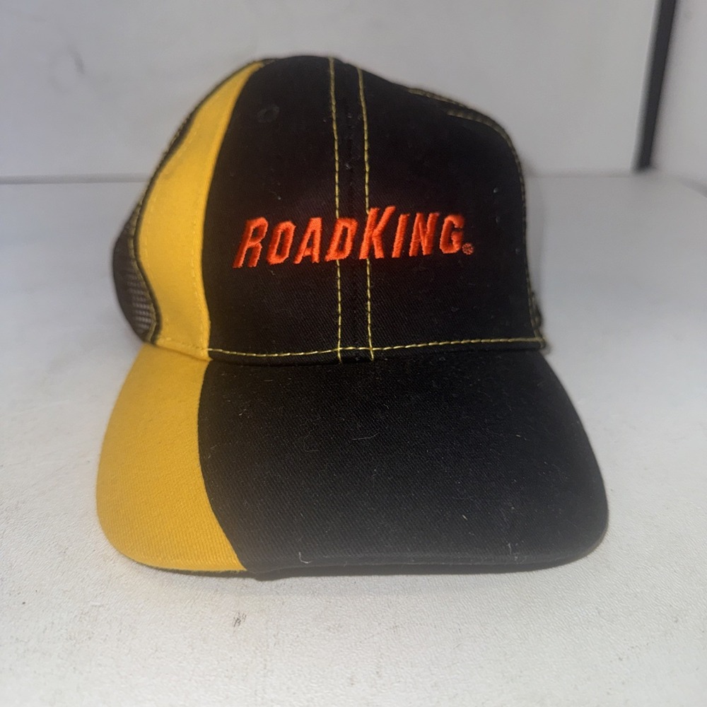 RoadKing Hat Cap Strap Back Black Yellow Trucker Mesh Embroidered RoadPro Mens